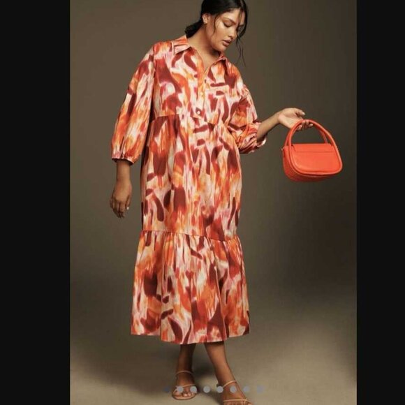 New Plus 1X Maeve x Anthropologie The Bettina tiered shirt dress in Dark Orange